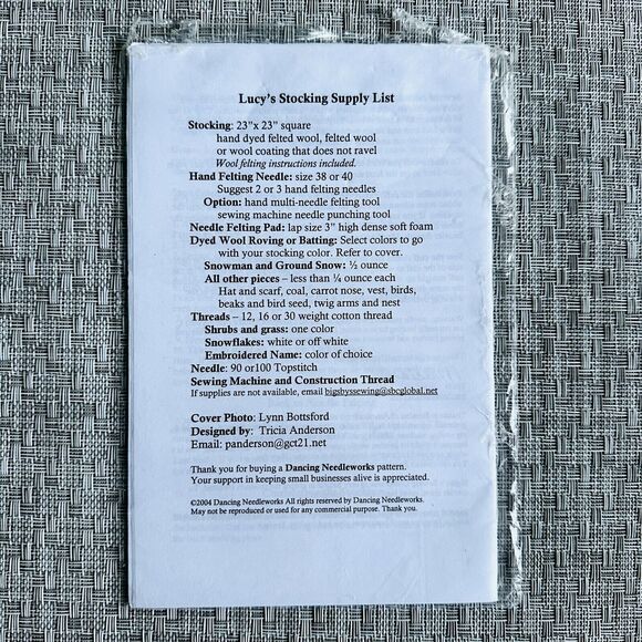 “LUCY'S STOCKING" NEEDLE PUNCHING PATTERN WOOL NEEDLE FELTING PATTERN - Picture 2 of 2